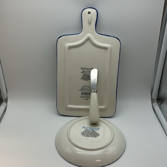 Happy Hanukkah Ceramic Pottery Set: Cheese Board, Cheese Knife, & Round Plate - Picture 11 of 12